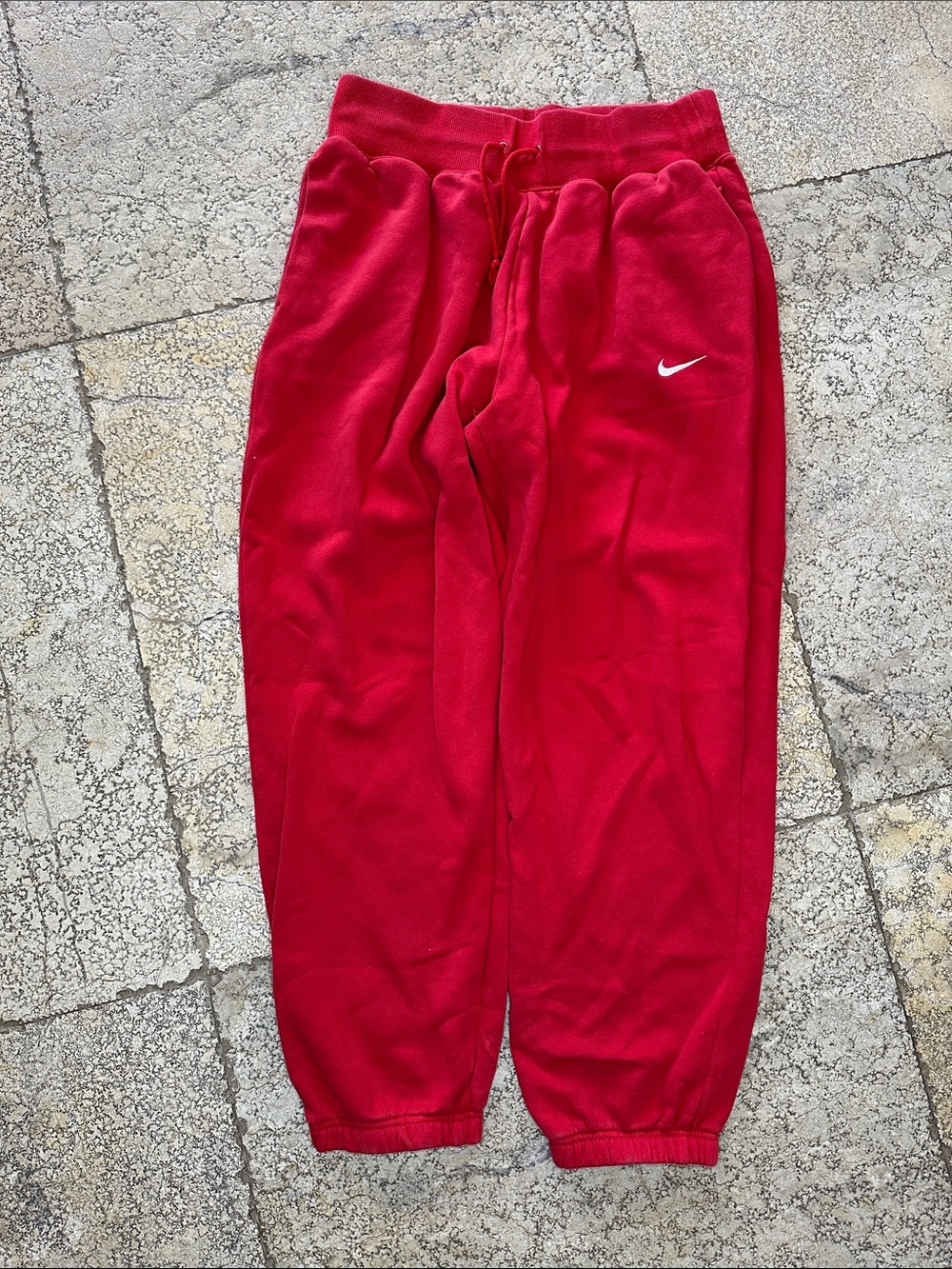 Nike Red Fleece Track Joggers with White Swoosh